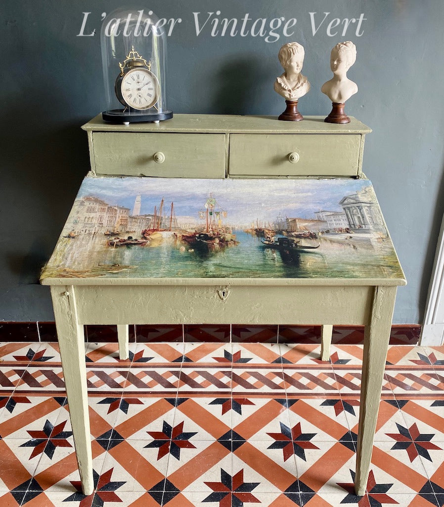 Rustic Writing Desk with Venice Scene