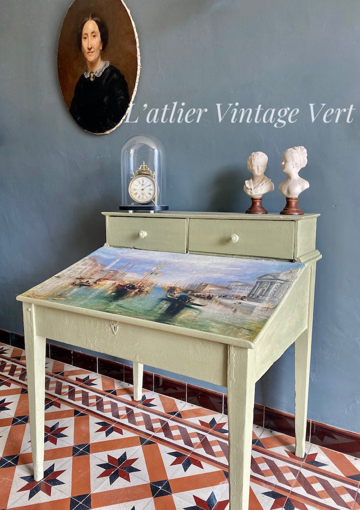 Rustic Writing Desk with Venice Scene