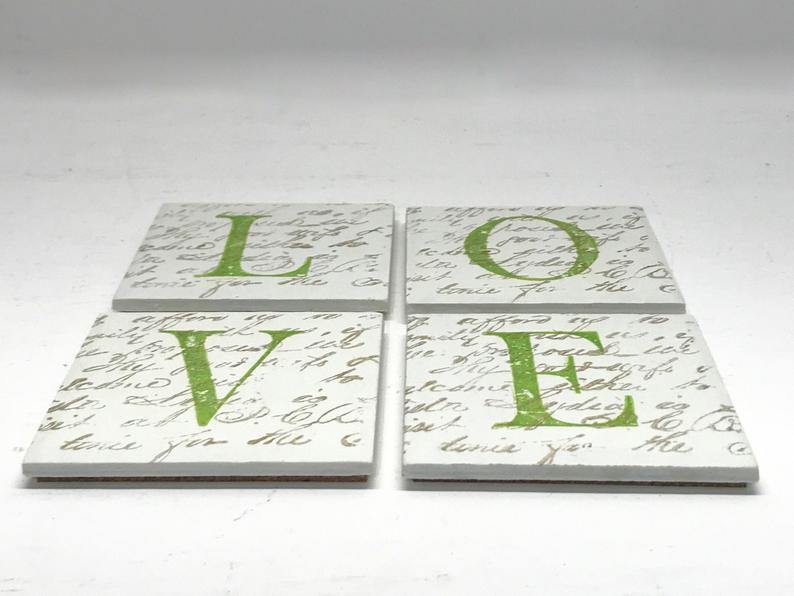 Set of 4 Drinks Coaster, Ceramic tile Drinks Mat